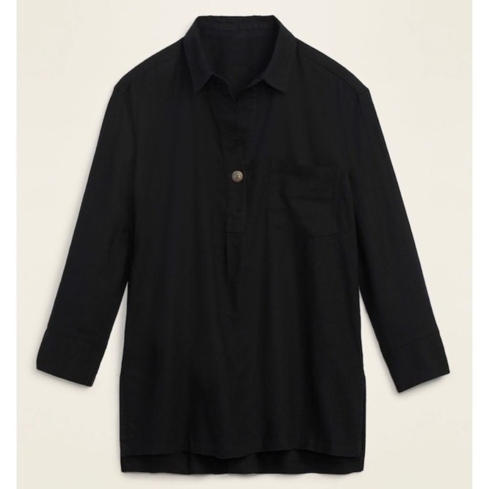 Linen-Blend Tunic Shirt in Black (NWT)